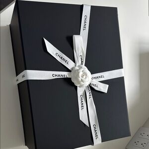 CHANEL Black Box with White Ribbon and Flower